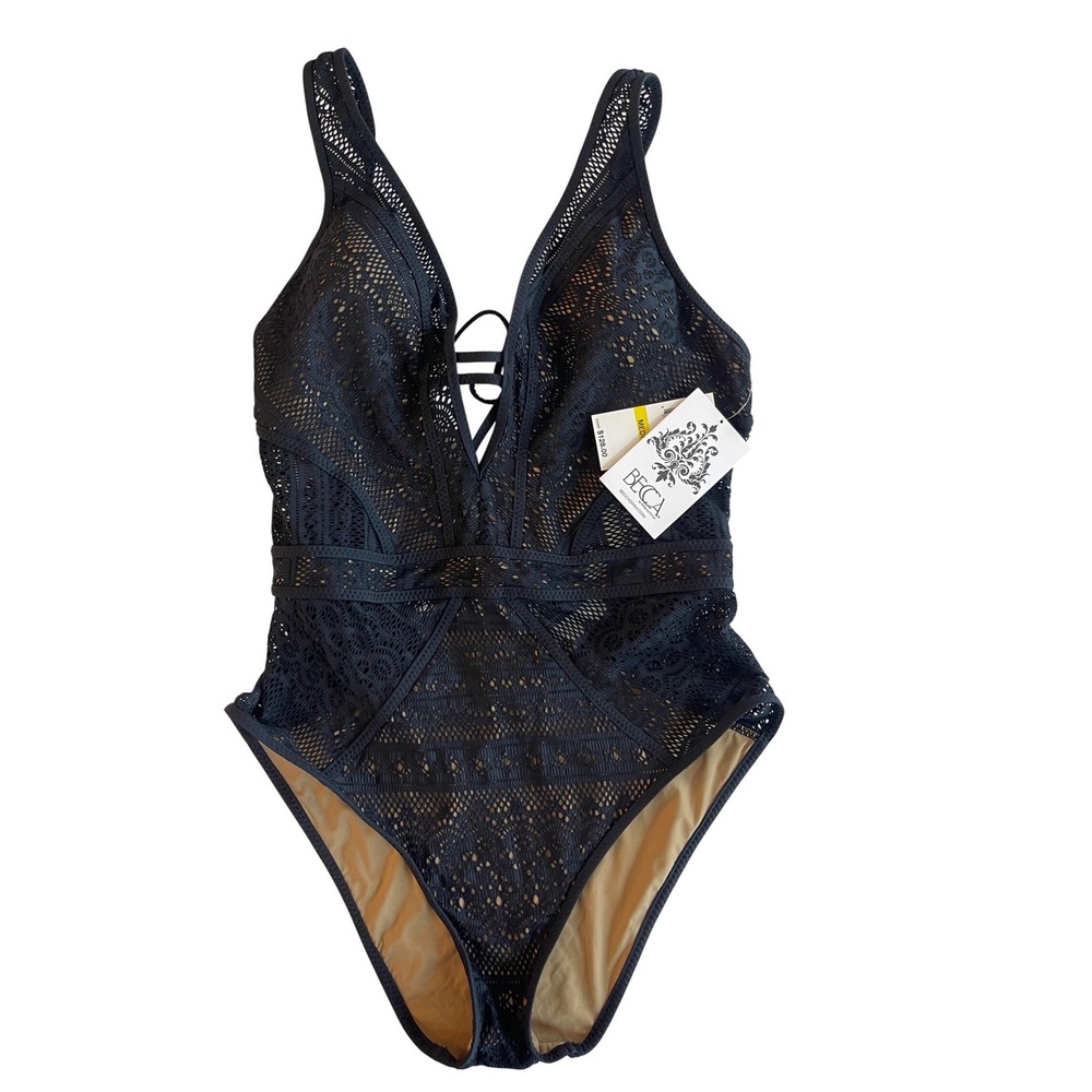 BECCA Black Crochet One Piece Bathing Suit Women's Size Medium